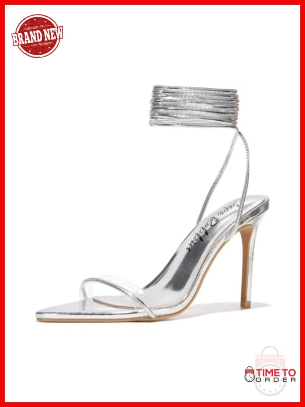 Lace Up Stiletto Heel Sandals Pointed Open Toe Clear Strap Ankle Wrap